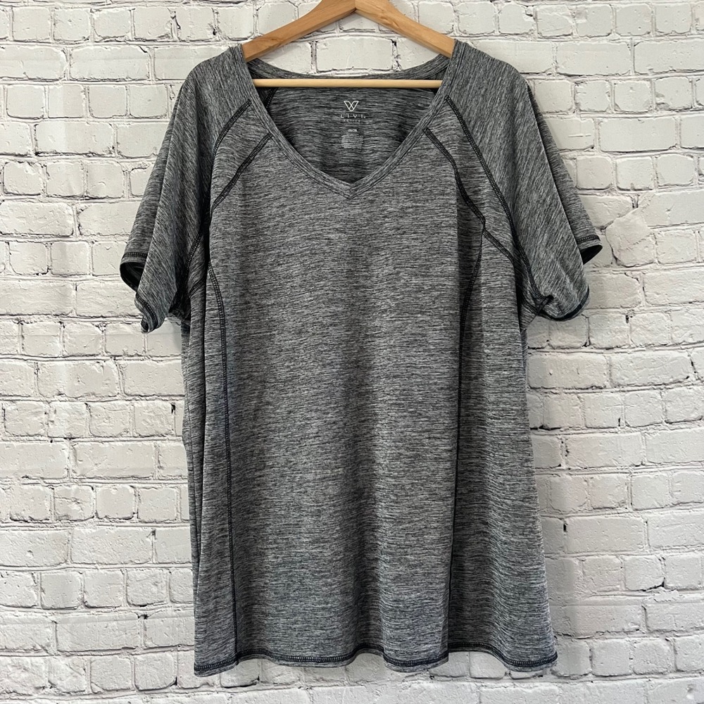 LIVI Active Lane Bryant Space Dye Gray V-Neck Performance Workout Shirt 26/28